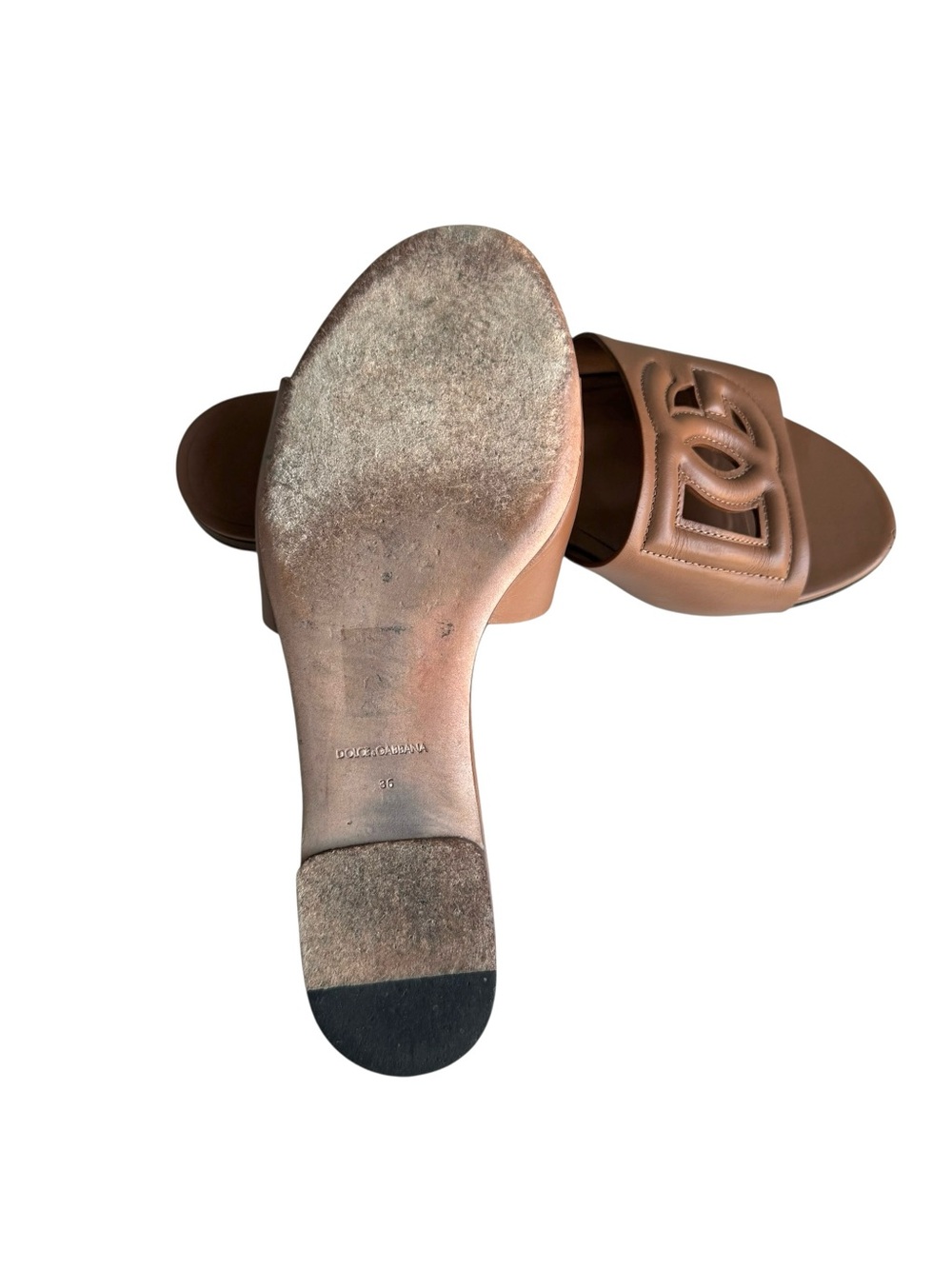 Dolce & Gabbana Bianca Calfskin Slides Sandals Light Brown - Picture 14 of 16